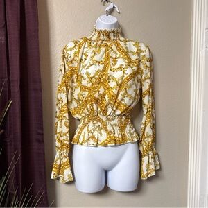 #780 Event Paisley Chain, High Neck, Long Sleeve Blouse Size Small